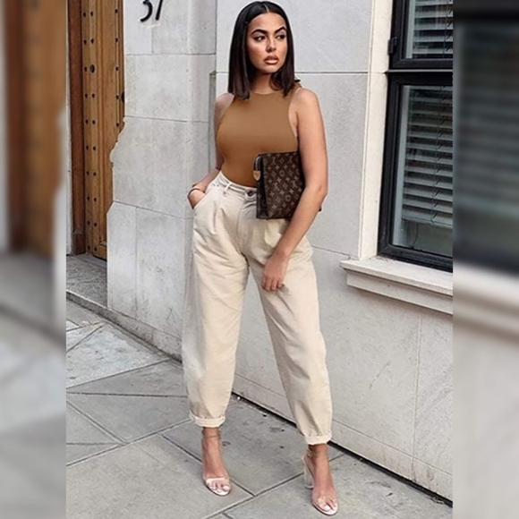 NWT ReoRia Women's L Brown Sleeveless Halter Neck Tank Bodysuit - Picture 2 of 5